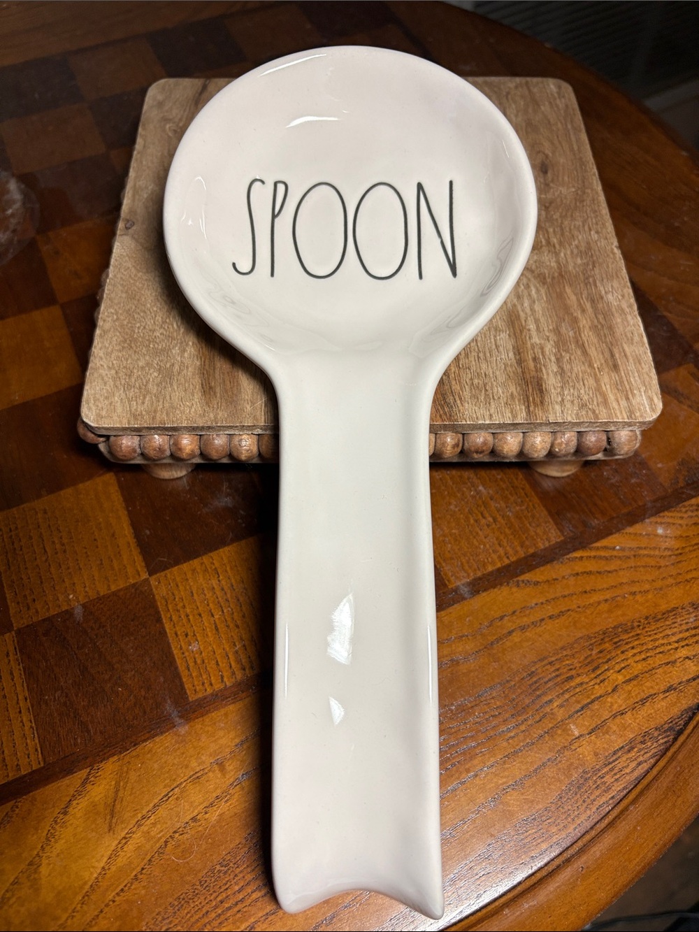 Rae Dunn Cream Spoon Rest with Black Lettering